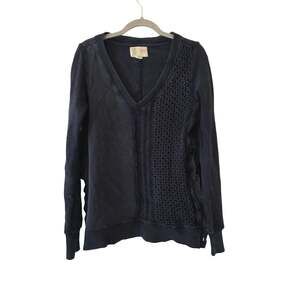Anthropologie Saturday Sunday Arcana Navy Mixed Knit V Neck Sweater Small